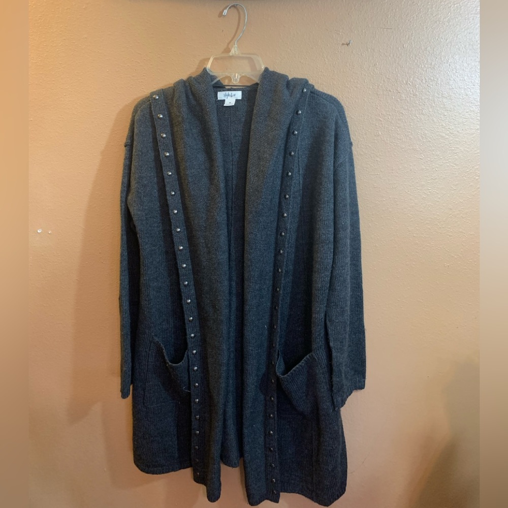 Style & Co Gray Hooded Sweater Jacket Riveted Button Detail - L/XL